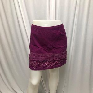 Coline Mini Skirt Womens Medium Plum Purple Fringed Cotton Zipper in Back